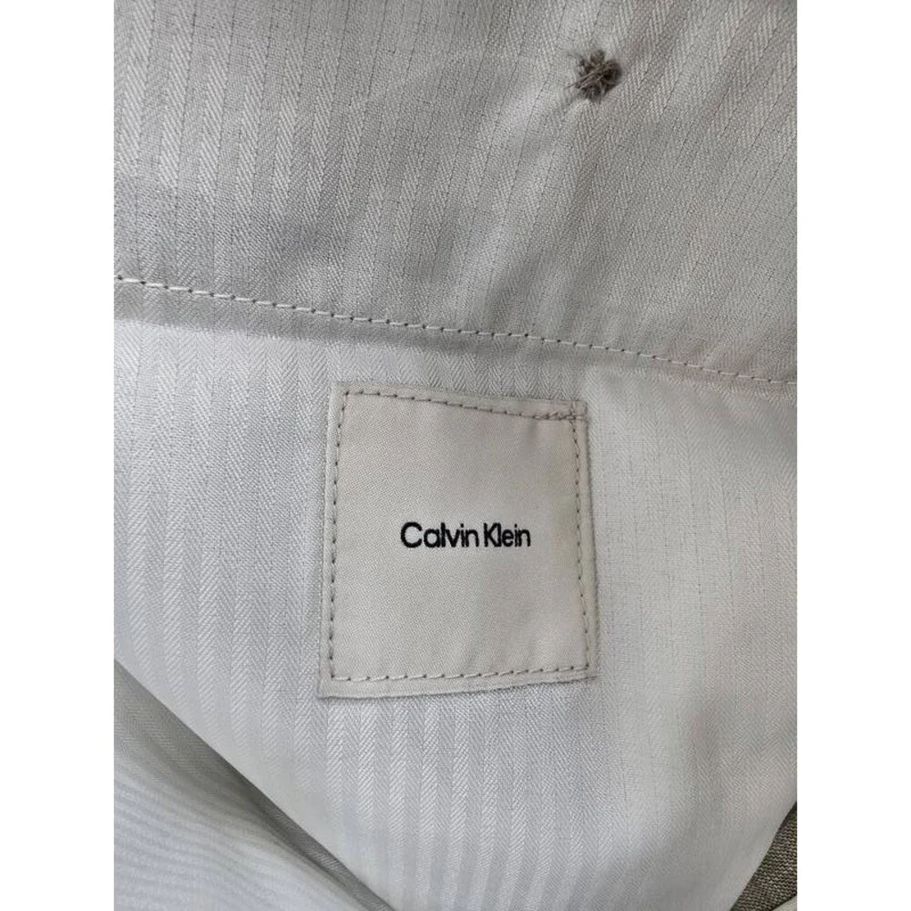 Calvin Klein Slim-Fit Dress Pants Men's 38Wx30L Taupe Solid Zip/Button Closure